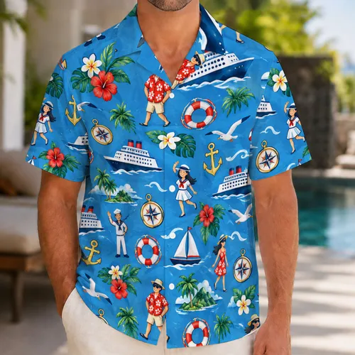 Whimsical Nautical Cruise Icons for Family Summer Voyages and Seaside Getaways Hawaiian Shirt