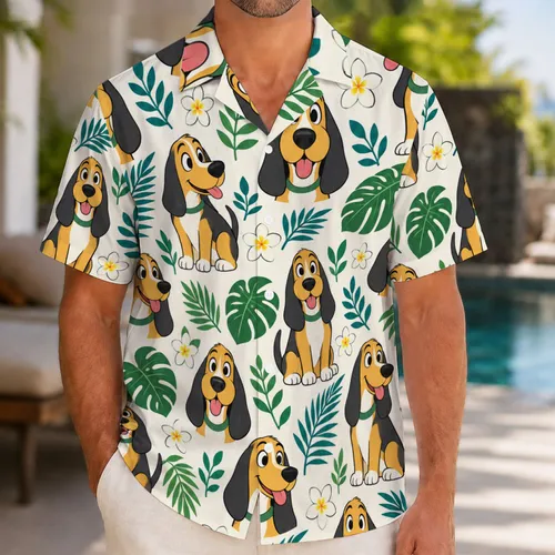 Playful Golden Cartoon Hound for Sunny Island Getaways and Laid-Back Summer Days Hawaiian Shirt