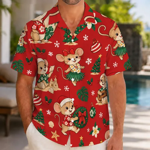 Cheerful Santa Hat Mouse Motifs for Festive Christmas Beach Getaways and Vacations Hawaiian Shirt
