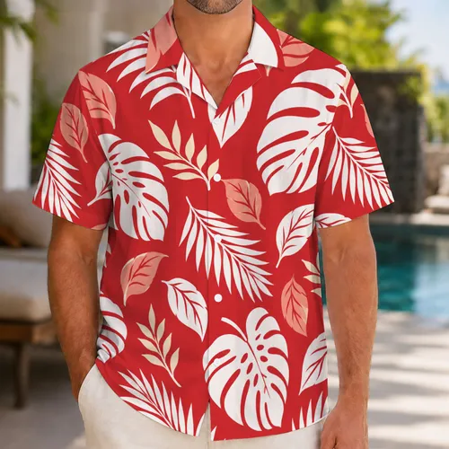 Red Tropical Leaf Motifs for Sunny Island Getaways and Relaxed Summer Celebrations Hawaiian Shirt