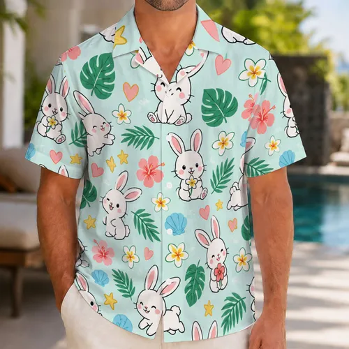 Playful White Bunny and Tropical Icons for Sunny Beach Days and Island Getaways Hawaiian Shirt