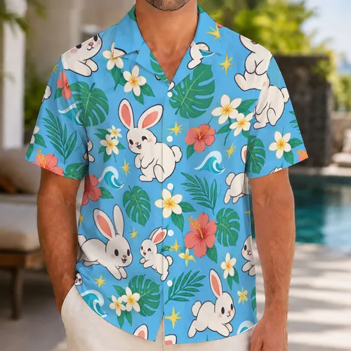 Cute Kawaii Bunny Tropical Holiday Style for Playful Summer Vacation Lovers Hawaiian Shirt