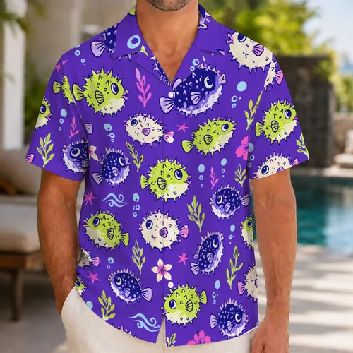 Spiky Pufferfish Ocean Motifs for Playful Summer Beach Getaways and Aquarium Fans Hawaiian Shirt