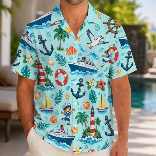 Nautical Ocean Liner Icons for Family Cruises and Sunny Island Getaways Hawaiian Shirt