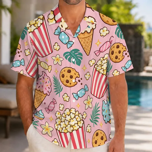 Pastel Theme Park Treats And Sweet Snacks For Whimsical Summer Vacation Getaways Hawaiian Shirt