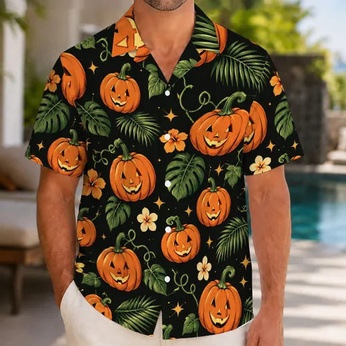 Halloween Pumpkin Motifs for Not So Scary Family Theme Park Vacation Celebrations Hawaiian Shirt