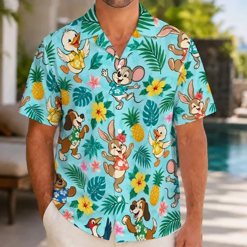 Playful Cartoon Animal Friends for Sunny Island Getaways and Family Vacation Days Hawaiian Shirt