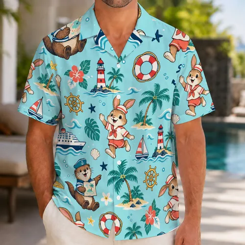 Otter and Rabbit Cruise Voyage for Family Island Getaways and Sunny Sea Adventures Hawaiian Shirt