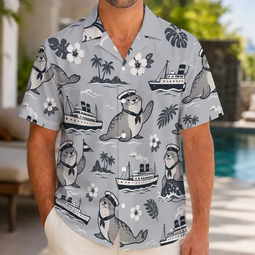 Vintage Harbor Animal Sailors and Cruise Ships for Sunny Seaside Holiday Adventures Hawaiian Shirt