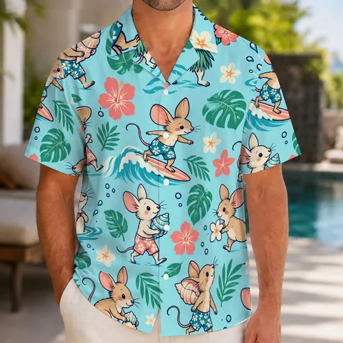 Playful Beachside Cartoon Mice for Sunny Summer Getaways and Coastal Holidays Hawaiian Shirt