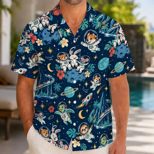 Cartoon Space Astronaut Crew Adventure For Family Vacations And Cosmic Getaways Hawaiian Shirt