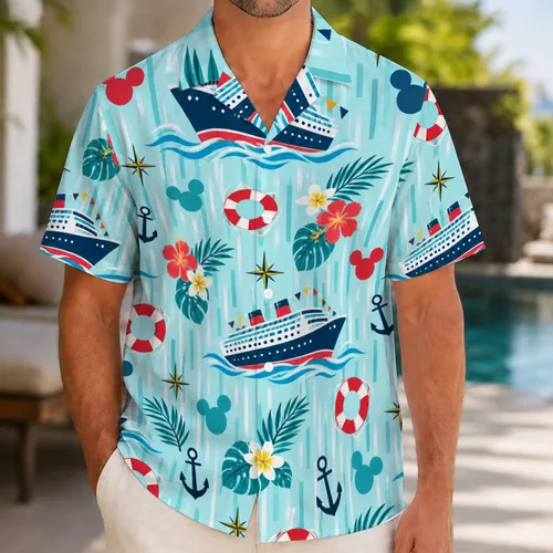 Mouse-Eared Nautical Cruise Motifs for Summer Island Getaways and Family Vacations Hawaiian Shirt