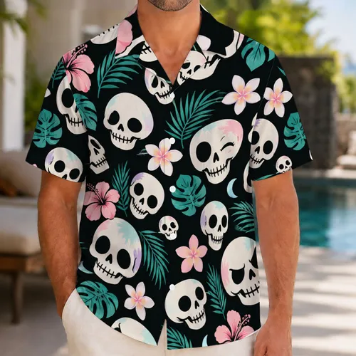 Whimsical Skull Faces for Halloween Getaways and Spooky Island Celebrations Hawaiian Shirt