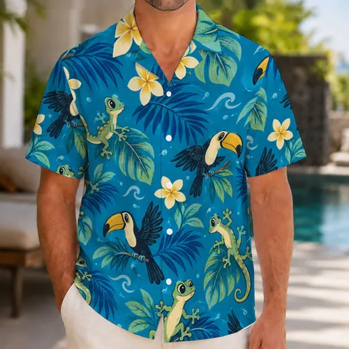 Playful Island Geckos And Toucans For Sunny Coastal Getaways And Cruise Vacations Hawaiian Shirt