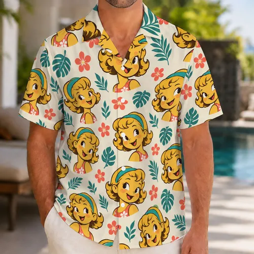 Cheerful Yellow Cartoon Girl Faces for Sunny Island Getaways and Casual Summer Days Hawaiian Shirt