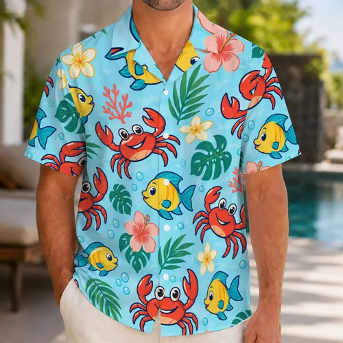 Red Crabs and Reef Fish for Playful Undersea Vacation Adventures by the Shoreline Hawaiian Shirt