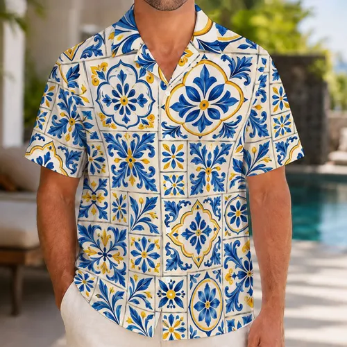 Sicilian Maiolica Tiles for Coastal Getaways and Mediterranean Summer Escapes Hawaiian Shirt