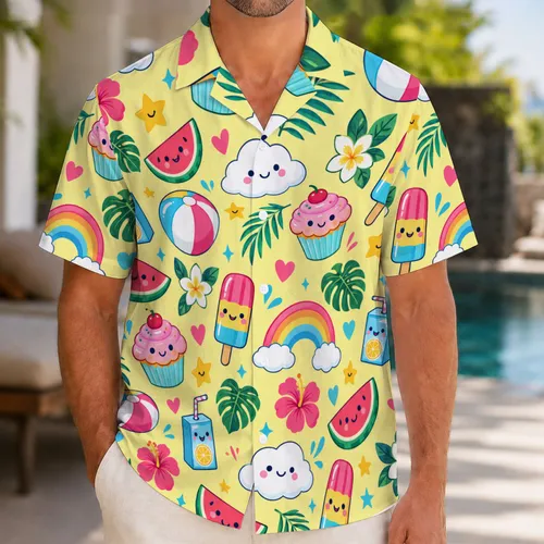 Kawaii Summer Treats And Rainbows For Cheerful Beach Days And Tropical Getaways Hawaiian Shirt