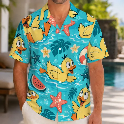 Cute Yellow Duck Ocean Friends For Sunny Beach Days And Playful Summer Island Getaways Hawaiian Shirt