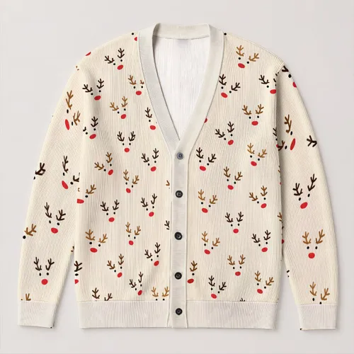 Playful Reindeer Antler Holiday Style for Cozy Winter Outings and Festive Home Gatherings All-over Print Knitted Cardigan