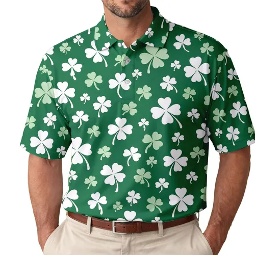 Shamrock Four Leaf Clover St. Patrick's Day Golf Style For Lucky Irish Celebrations Men's Polo Shirt