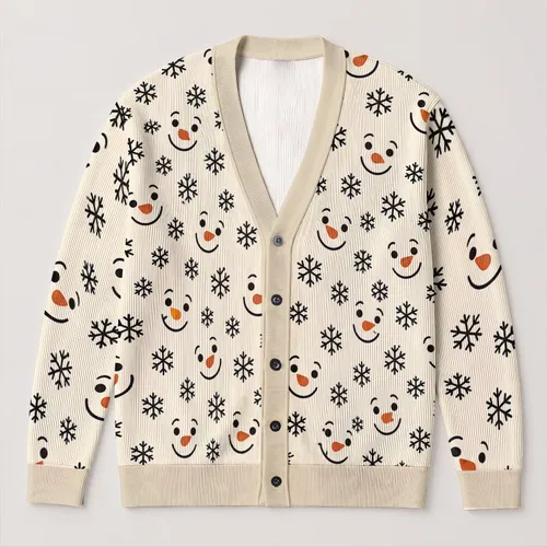 Snowman Snowflake Winter Cheer for Cozy Holiday Layering and Everyday Women’s Style All-over Print Knitted Cardigan