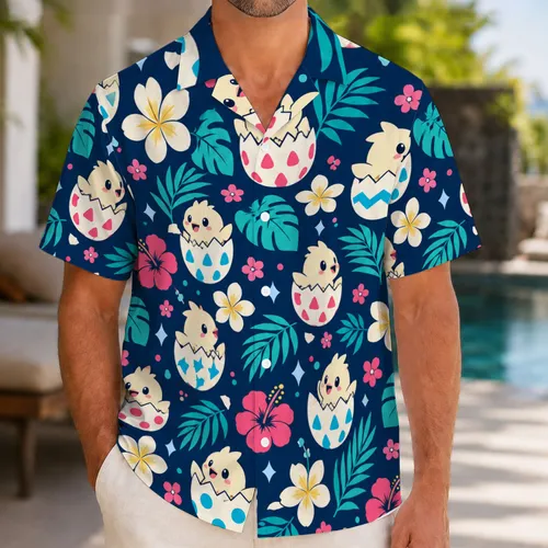 Cute Egg-Shell Hatchling Motifs for Playful Summer Beach Escapes and Island Getaways Hawaiian Shirt