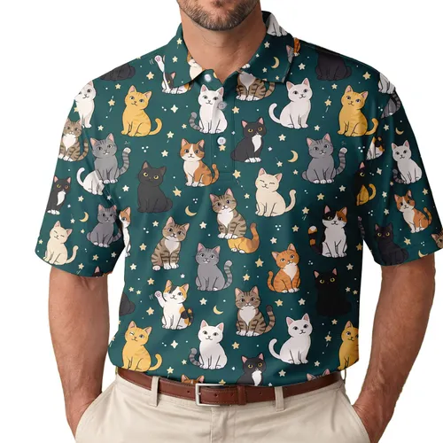 Playful Cat Parade for Everyday Adventures, Whimsical Feline Gift for Cat Loving Men Men's Polo Shirt