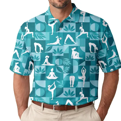 Blue Yoga Pose Motif for Pilates and Golf Days, Active Women’s Fitness Gift for Her Men's Polo Shirt