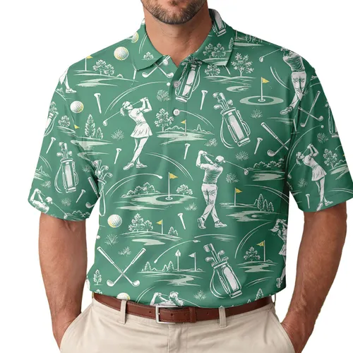 Green Golf Icons and Fairway Motifs for Weekend Rounds and Clubhouse Style for Women Men's Polo Shirt