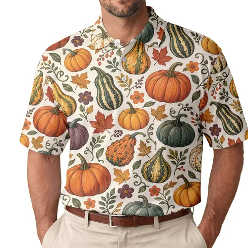 Autumn Pumpkin Golf Style For Thanksgiving Rounds And Women Who Love Cozy Fall Days Men's Polo Shirt