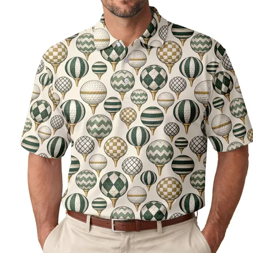 Green Golf Ball Motifs for Fairway Days, Summer Rounds, and Gifts for Women Golfers Men's Polo Shirt