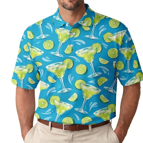 Margarita Lime Cocktail Motifs for Tropical Vacation Celebrations and Summer Leisure Men's Polo Shirt