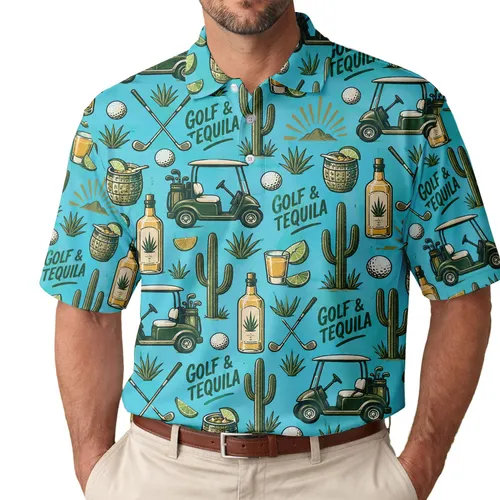 Golf Tequila Cocktail Motif for Golf Outings, Summer Vacations, and Men’s Gifts Men's Polo Shirt
