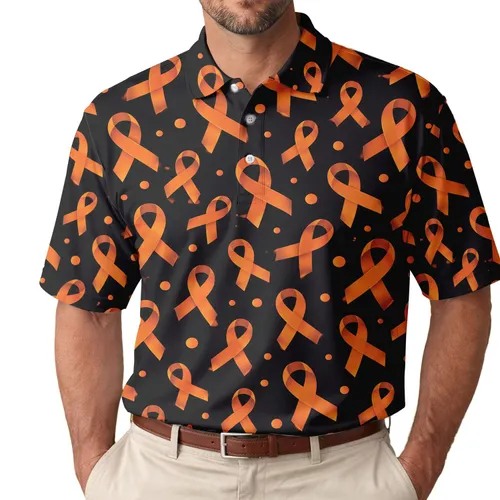 Orange Leukemia Ribbon Awareness for Golf Days, Survivor Support, and Caregivers Men's Polo Shirt