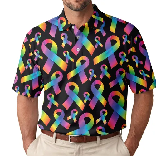 Rainbow Awareness Ribbon Cancer Support Gift For Survivors And Fundraising Events Men's Polo Shirt