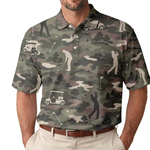 Golf Camo Fairway Silhouettes for Weekend Rounds, Club Events, and Casual Outdoor Style Men's Polo Shirt