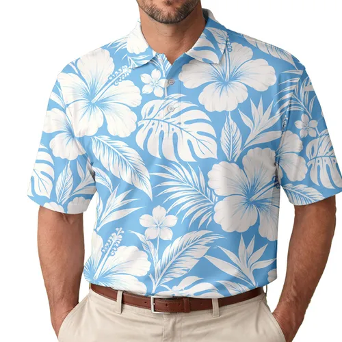 Hibiscus And Monstera Tropical Golf Style For Couples At Sunny Resort Getaways Men's Polo Shirt