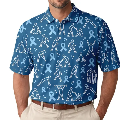 Prostate Cancer Blue Ribbon Figures for Golf Days and Survivor Support Gifts for Men Men's Polo Shirt