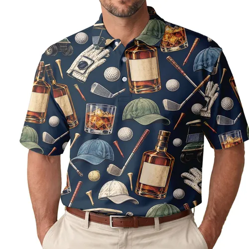Whiskey Golf Icons for Country Club Weekends and Bourbon-Loving Men and Women Players Men's Polo Shirt