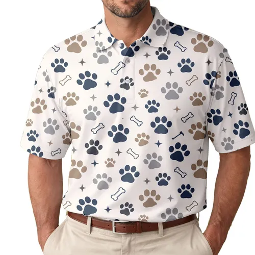 Dog Paw Print Golf Style For Pet Lovers, Weekend Fairways And Casual Outdoor Fun Men's Polo Shirt