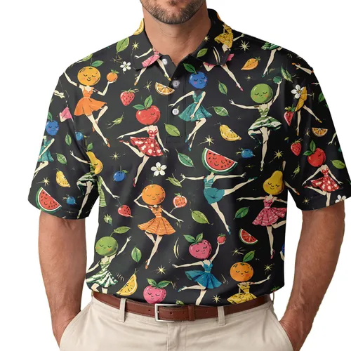 Colorful Fruit Girls for Summer Golf Outings and Playful Weekend Style for Women Men's Polo Shirt