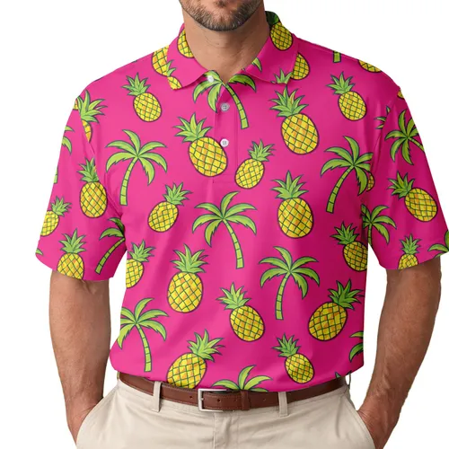 Tropical Pineapple Palm Motif for Summer Vacation and Beach Resort Style for Women Men's Polo Shirt