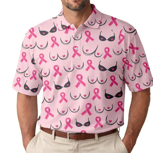 Pink Breast Cancer Awareness Ribbons For Golf Day Supporters, Survivors And Advocates Men's Polo Shirt