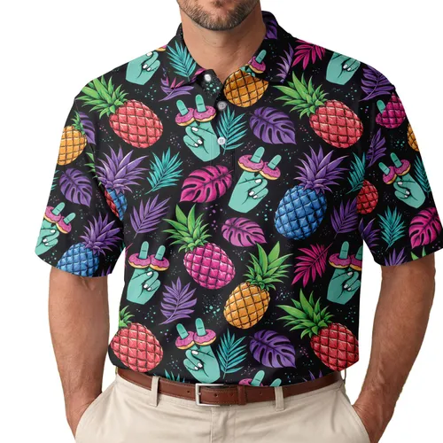 Tropical Pineapple Peace Hands For Summer Golf Days And Sweet Treat Lover Gift Ideas Men's Polo Shirt