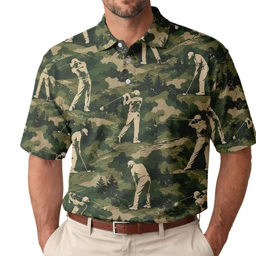 Camouflage Golf Swing Silhouettes for Fairway Style and Outdoor Weekend Wear Gifts Men's Polo Shirt