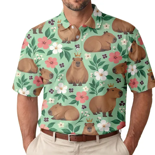 Capybara Floral Golf Style for Relaxed Weekend Fairways and Nature Lovers Gift Idea Men's Polo Shirt