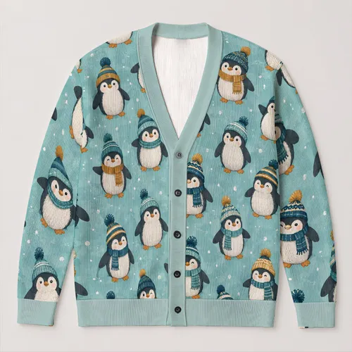 Playful Penguin Winter Scene for Cozy Everyday Layering and Casual Fall Outings for Women All-over Print Knitted Cardigan