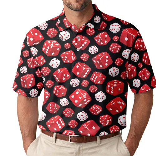 Red And White Dice Casino Night Gift For Gamers And Card Table Enthusiasts, Unisex Men's Polo Shirt