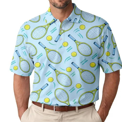 Tennis Rackets And Balls For Summer Court Play And Active Outdoor Style For Men Women Men's Polo Shirt